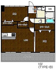 スカイヒルズ清末 2LDKの間取図画像