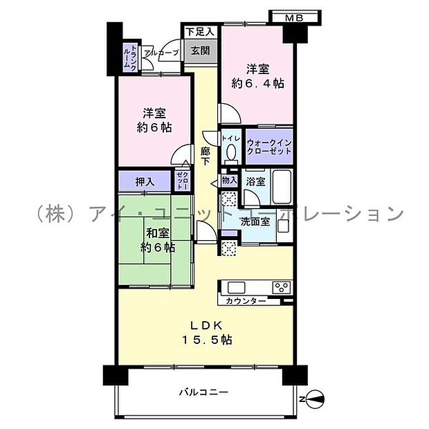 ゼファーグリーンアイルグランデフォート(3LDK) 6階の間取り