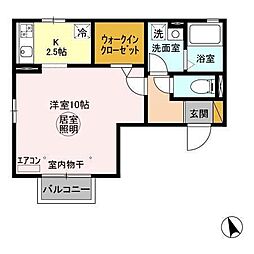 カプリコート 1Kの間取図画像