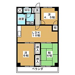 ニュー松戸コーポＦ棟 1階3LDKの間取り