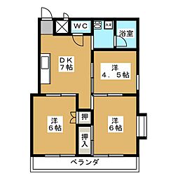 星野マンション 4階3DKの間取り