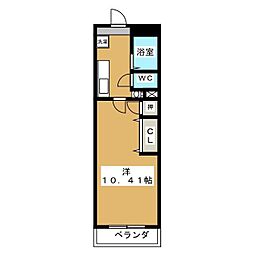 パークサイドメルヴェーユ 1階1Kの間取り
