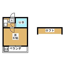 ジュネパレス新松戸第37 2階1Kの間取り
