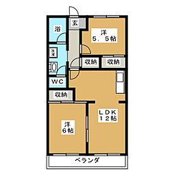 ブライトパークハイム吉田 2LDKの間取図画像