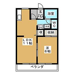 直井ハイツ 1LDKの間取図画像