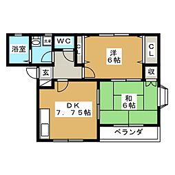 レグルス2 2DKの間取図画像