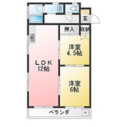 サンライトハイツ2 2LDKの間取図画像