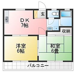 エソール吉田 2DKの間取図画像