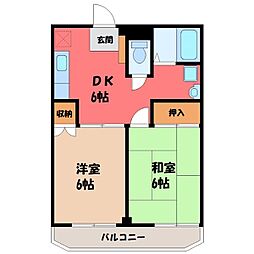 JR水戸線 結城駅 徒歩7分の賃貸マンション 6階2DKの間取り