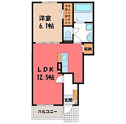 JR水戸線 結城駅 徒歩12分の賃貸アパート 1階1LDKの間取り
