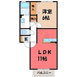 真岡鐵道 真岡駅 徒歩8分の賃貸アパート 2階1LDKの間取り