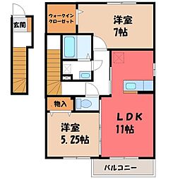 東武日光線 合戦場駅 徒歩9分の賃貸アパート 2階2LDKの間取り