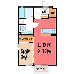 JR東北新幹線 宇都宮駅 徒歩34分の賃貸アパート 1階1LDKの間取り