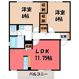 真岡鐵道 北真岡駅 徒歩10分の賃貸アパート 2階2LDKの間取り