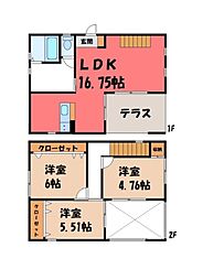 東武日光線 合戦場駅 4.6kmの賃貸一戸建て 2階3LDKの間取り
