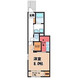 JR東北本線 雀宮駅 徒歩25分の賃貸アパート 1階1Kの間取り