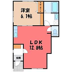 JR水戸線 小田林駅 4.2kmの賃貸アパート 1階1LDKの間取り