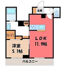 JR東北本線 小山駅 バス15分 城南小前下車 徒歩29分の賃貸マンション 2階1LDKの間取り