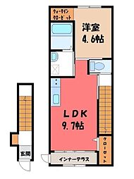 東武宇都宮線 東武宇都宮駅 徒歩27分の賃貸アパート 2階1LDKの間取り