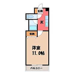 宇都宮芳賀ライトレール線 東宿郷駅 徒歩16分の賃貸マンション 5階1Kの間取り