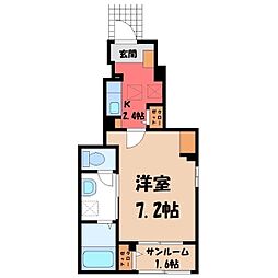 宇都宮芳賀ライトレール線 東宿郷駅 徒歩22分の賃貸アパート 1階1Kの間取り