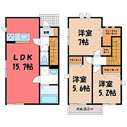 東武宇都宮線 おもちゃのまち駅 徒歩25分の賃貸一戸建て 1階3LDKの間取り