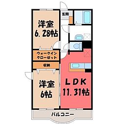 JR水戸線 結城駅 徒歩6分の賃貸マンション 4階2LDKの間取り