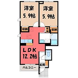 真岡鐵道 真岡駅 徒歩24分の賃貸アパート 1階2LDKの間取り