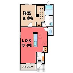真岡鐵道 真岡駅 徒歩22分の賃貸アパート 1階1LDKの間取り