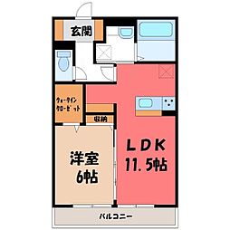 JR東北本線 小山駅 徒歩27分の賃貸アパート 3階1LDKの間取り