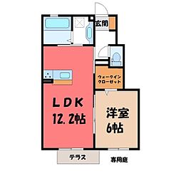 東武宇都宮線 東武宇都宮駅 バス15分 西中丸下車 徒歩12分の賃貸アパート 1階1LDKの間取り