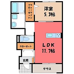 JR水戸線 結城駅 バス11分 ふれあい館入口下車 徒歩3分の賃貸アパート 1階1LDKの間取り