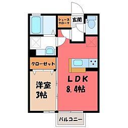 JR東北本線 石橋駅 徒歩6分の賃貸アパート 1階1LDKの間取り