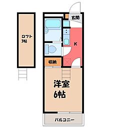 宇都宮五代レジデンス 1Kの間取図画像