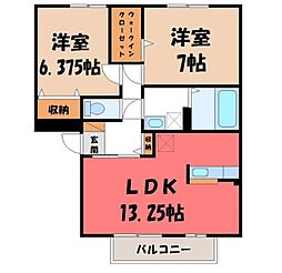 サニーウッドD 2LDKの間取図画像