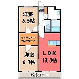 サニーサイド戸祭2 2LDKの間取図画像