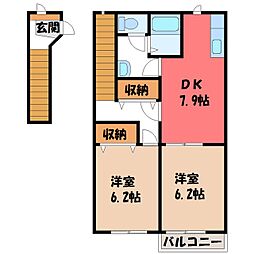 エスポワール壱番館 2DKの間取図画像
