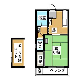 メゾン伊東 2階1Kの間取り