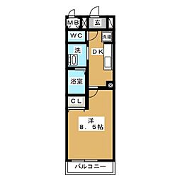 PLUM　VILLAGE 2階1Kの間取り