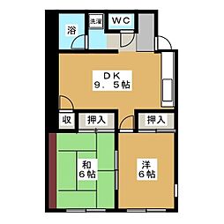 メゾンブランシェ 1階2DKの間取り