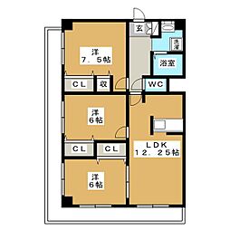 グロリア参番館 6階3LDKの間取り