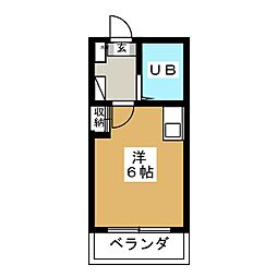 コーポエトランゼII 2階ワンルームの間取り