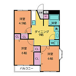 ドミール福本 1階3DKの間取り