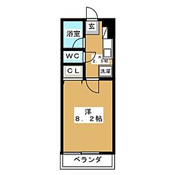 ヒコタビル 4階1Kの間取り