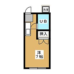 第1田中ハイツ ワンルームの間取図画像