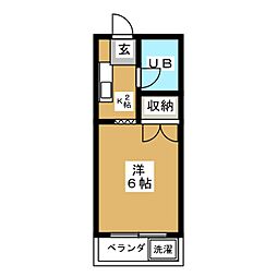 ウツボエマンション 1Kの間取図画像