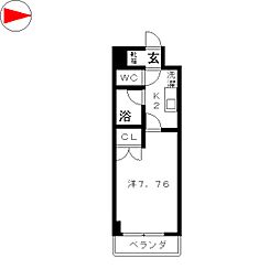 きららベガ 1Kの間取図画像