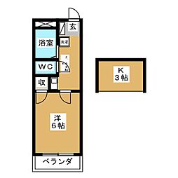 サンエクセル 1Kの間取図画像