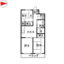 サンハニーマンション 3DKの間取図画像