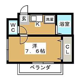 スプリングライト 1Kの間取図画像
